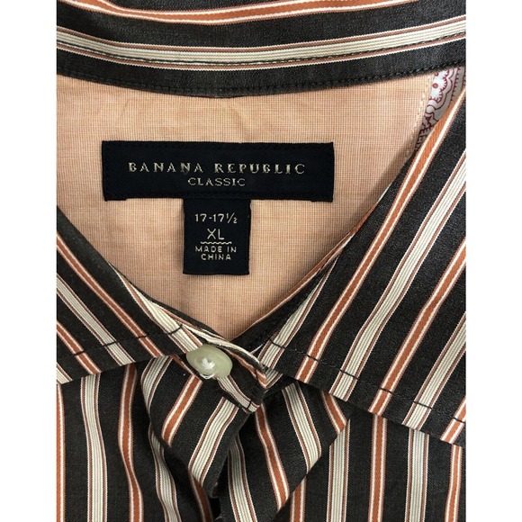Banana Republic Sz XL Shirt French Cuffs Men’s Brown & Tan Stripes Button Up B1 - Picture 5 of 7